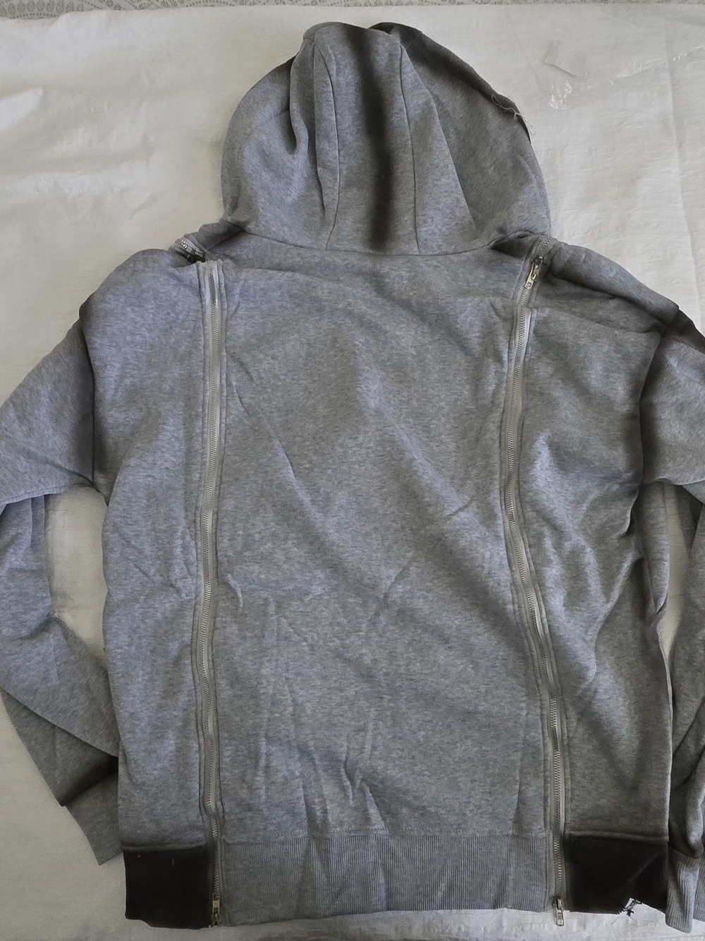 Men’s Gray Double-Zip Hooded Sweatshirt - Picture 3 of 7